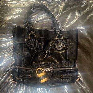 Chloe Black Leather Tote with Gold Accents